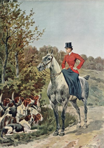 ルジェロンヴィニェロー作の &39;Paris-Noel 1892-93&39;からの猟犬の乗馬女、1892年 作： Charles Fernand de Condamy
