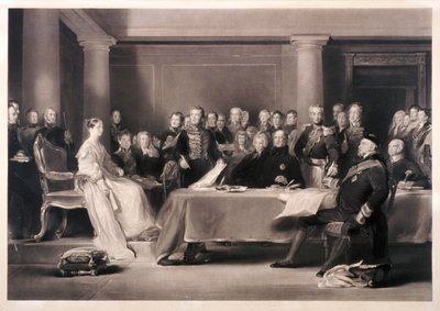 1846年、王位継承に関する評議会を主宰するヴィクトリア女王 作： Charles Fox