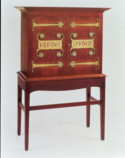 ケルムスコットチョーサーキャビネット、CFAVoysey（1857-1941）によって設計され、F.Coote、1899年製（真鍮製の金具付きオーク） 作： Charles Francis Annesley Voysey