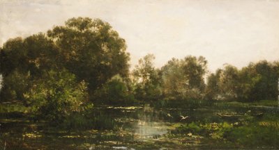コウノトリのいる川の風景、1864年。 作： Charles Francois Daubigny