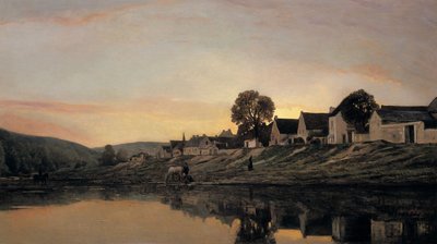 1861年、ボニエール近くの村 作： Charles Francois Daubigny