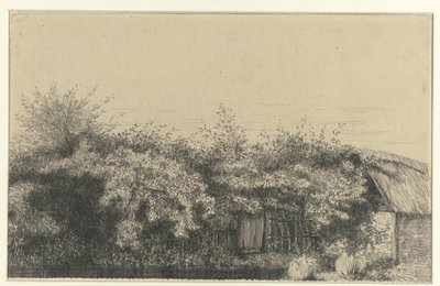 草に覆われた農家、ノルマンディー 作： Charles Francois Daubigny