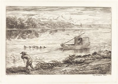 ロープを引っ張るキャビンボーイ 作： Charles Francois Daubigny