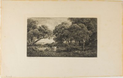 プールサイドの牛 作： Charles Francois Daubigny