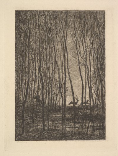 森の中の鹿、1850。 作： Charles Francois Daubigny