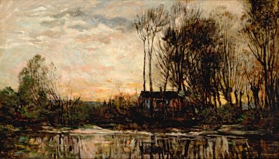 バ・ムードンの夕べ、1874年 作： Charles Francois Daubigny