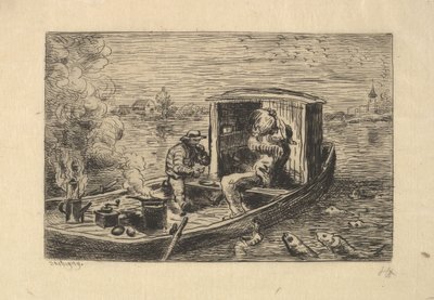 食事をむさぼり食う、1861年。 作： Charles Francois Daubigny