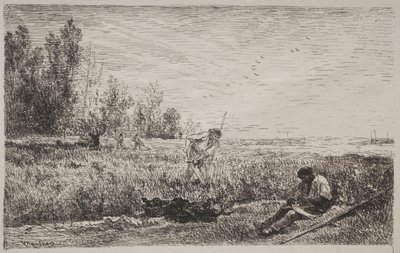 干し草作り、オリジナルの印象1862、1921年に印刷。 作： Charles Francois Daubigny