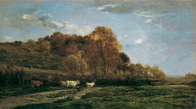秋の牧草地の風景 作： Charles Francois Daubigny