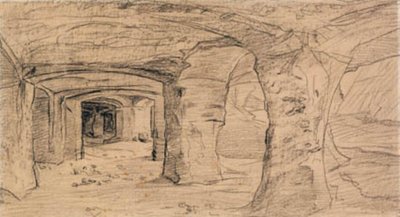 Auvers-sur-Oise の採石場の岩の金庫室。 作： Charles Francois Daubigny
