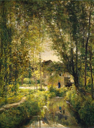 太陽に照らされた小川のある風景1877 作： Charles Francois Daubigny