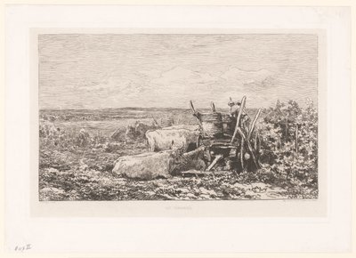 ブドウの木の間で牛が休んでいる風景 レヴァンダンジュ。 (アイテムのタイトル) 作： Charles Francois Daubigny