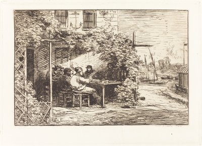 アニエールに向かう途中で昼食 作： Charles Francois Daubigny