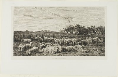 羊のいる牧草地 作： Charles Francois Daubigny