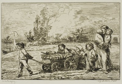 ワゴンでの入居（ボートの調度品） 作： Charles Francois Daubigny