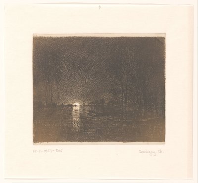 湖の夜の景色 エフェ・ド・ニュイ 作： Charles Francois Daubigny