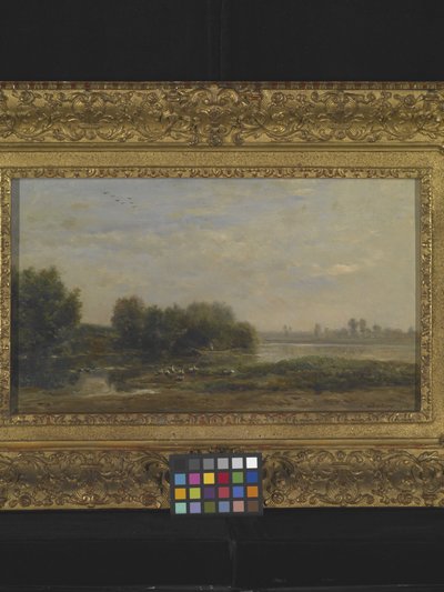 On The Oise (木に油彩) 作： Charles Francois Daubigny
