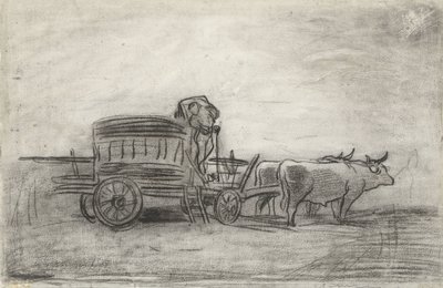 空を背景に暗く横たわる牛車 作： Charles Francois Daubigny