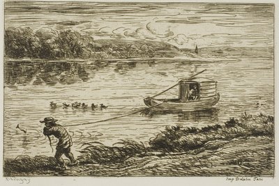 ロープを引っ張る船の少年（ロープを引っ張る） 作： Charles Francois Daubigny