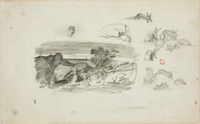 スケッチロッキー山脈とウサギ 作： Charles Francois Daubigny