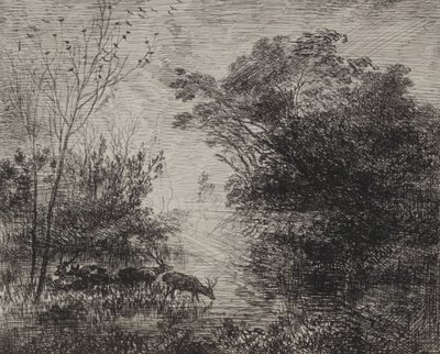 スタッグス、オリジナルの印象1862、1921年に印刷。 作： Charles Francois Daubigny