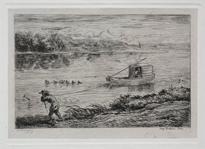ボートトリップ：けん引ロープを運ぶキャビンボーイまたはロープで運ぶキャビンボーイ 作： Charles Francois Daubigny