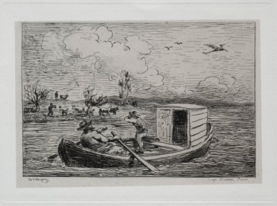 ボートトリップ：ル・モット・ド・カンブロンヌ・スランギング・マッチ、1861年。 作： Charles Francois Daubigny
