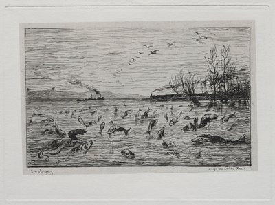 ボートの旅：キャビンボーイの出発時の魚の喜び、魚、1861年。 作： Charles Francois Daubigny