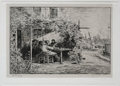 ボートトリップ：1861年、アニエールに乗船する前のランチ。 作： Charles Francois Daubigny
