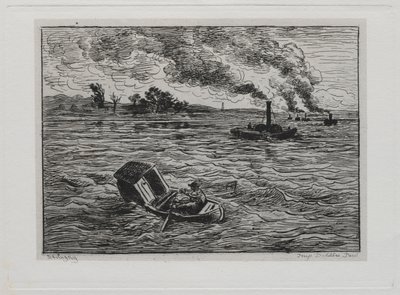 ボートトリップ：蒸気船または汽船に気をつける、1861。 作： Charles Francois Daubigny