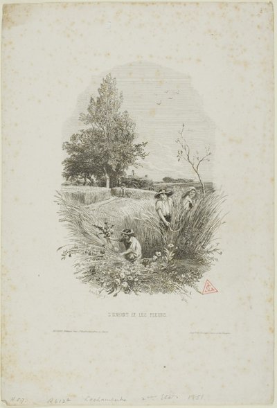 子供と花 作： Charles Francois Daubigny