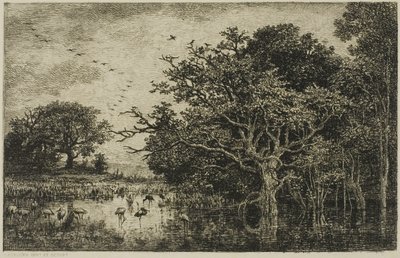 コウノトリのいる湿地 作： Charles Francois Daubigny