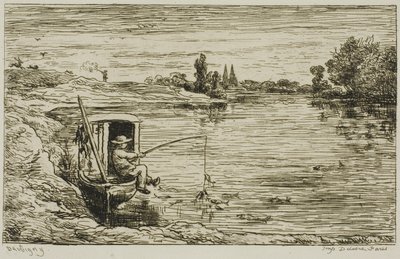 船頭小僧の釣り（釣り糸で釣る） 作： Charles Francois Daubigny
