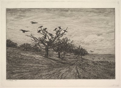 カラスでいっぱいの木、1867年。 作： Charles Francois Daubigny