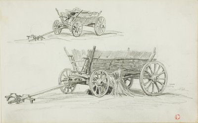 牛車の 2 つのスケッチ 作： Charles Francois Daubigny