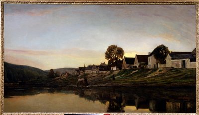 ボニエール近郊の村 シャルル・フランソワ・ドービニー（1817-1878）による絵画 1861年 個人蔵 作： Charles Francois Daubigny