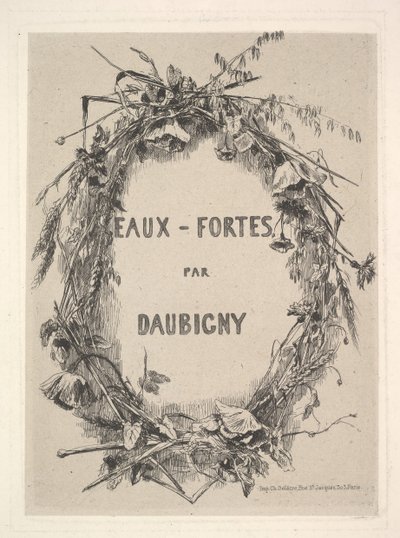 野生の花の花輪、オービフォルテドービニーのタイトル、1850年。 作： Charles Francois Daubigny