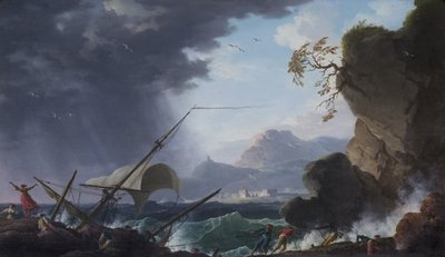 岩だらけの海岸の難破船 作： Charles François Grenier de Lacroix
