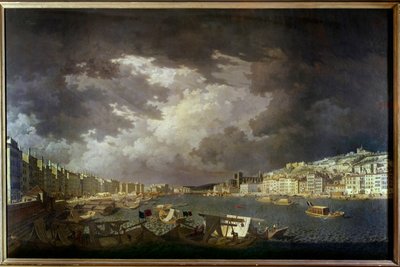 リヨンのソーヌ河畔 左側は貿易活動 シャルル・フランソワ・ニヴァール（1739-1821）の絵画 1804年 作： Charles François Nivard