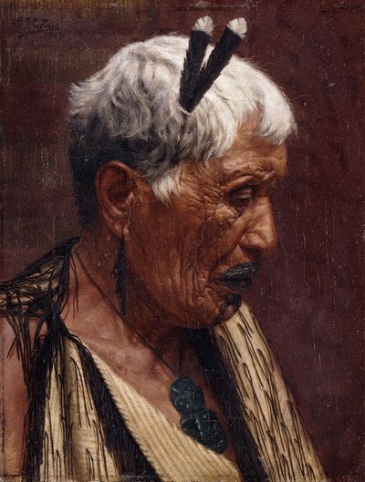 過去を振り返る - Ngatiawa 首長である Wiripine Ninia 作： Charles Frederick Goldie