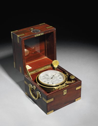 ハートナップバランスを備えたビクトリア朝の2日間マリンクロノメーター、1870年頃（マホガニーと真ちゅうに取り付けられています） 作： Charles Frodsham