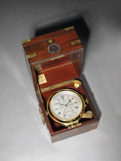 ハートナップ・テンプを搭載したヴィクトリア朝の2日分のマリンクロノメーター、1870年頃（マホガニーと真鍮製のマウント付き 作： Charles Frodsham