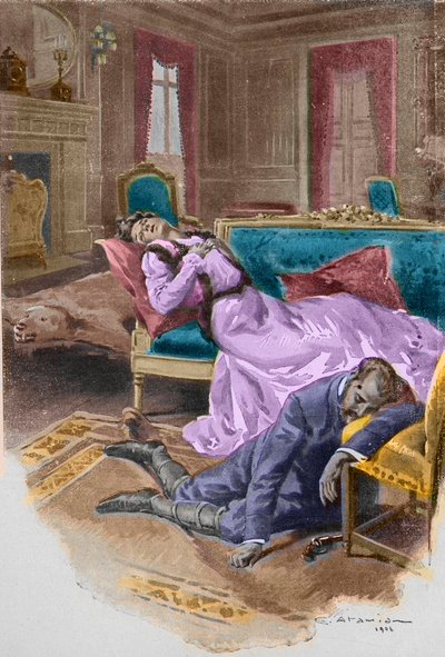 オーストリア皇太子ルドルフ大公（1858-1889）が、マイヤーリングの狩猟小屋で愛人のマリー・ヴェツェラ男爵夫人とともに自殺。 作： Charles Garabed Atamian