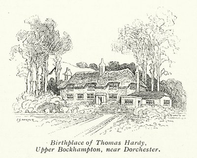トーマス・ハーディの生家、アッパー・ボックハンプトン、ドーチェスター近郊（リトグラフ） 作： Charles George Harper