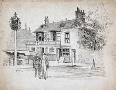 古い風車パブ、214-214 チズウィック ハイ ロード、ターナム グリーン、ロンドン、1892-1933。 作： Charles George Harper