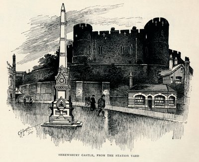 「シュルーズベリー城、駅構内から」、c1893、1894 作： Charles George Harper