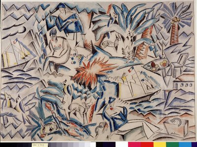地中海の風景 ボート、動物、植生（ヤシの木）、キャラクターがいる風景。 Charles Georges Dufresne (1876-1938) による絵画。 45×62cm。 必須の言及: コレクション財団は、マルセイユのプロヴァンスを尊重します 作： Charles Georges Dufresne