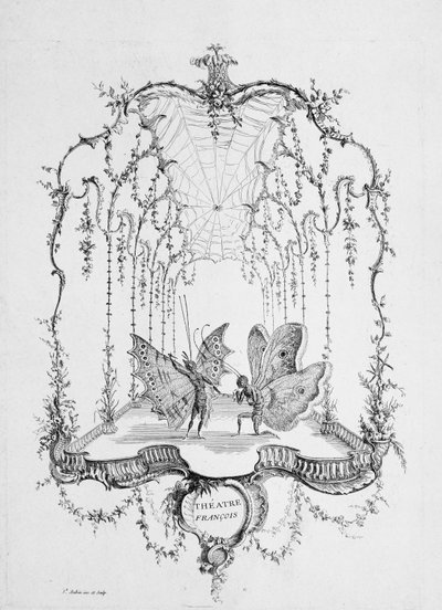 フランスのシアター テアトル フランセ、「聖 A... による人間の蝶に関するエッセイ」より。 1756-60。 作： Charles Germain de Saint Aubin