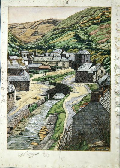 ボスキャッスル、コーンウォール、1919年頃（紙に水彩、ペン、インク） 作： Charles Ginner
