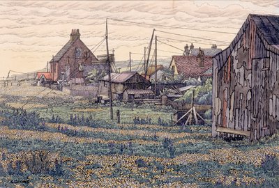 Pebbles - Rye Harbor (インクと水彩、織り紙) 作： Charles Ginner
